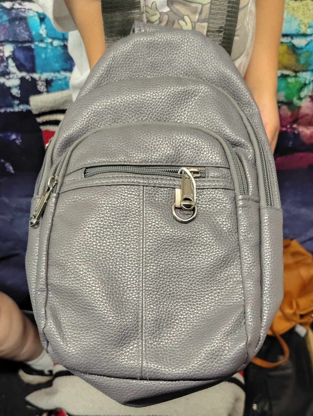 Leather Silver Gray Messenger Sling Bag